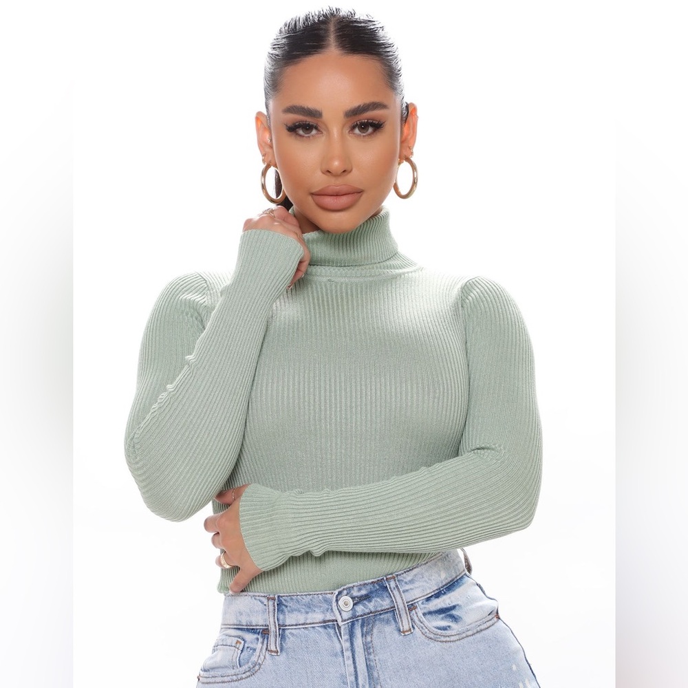 NWT Sage Green Ribbed Turtleneck Sweater 2X